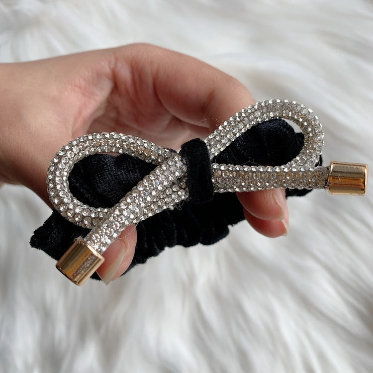 Wholesale Suede Bow Rhinestone Hair Ties